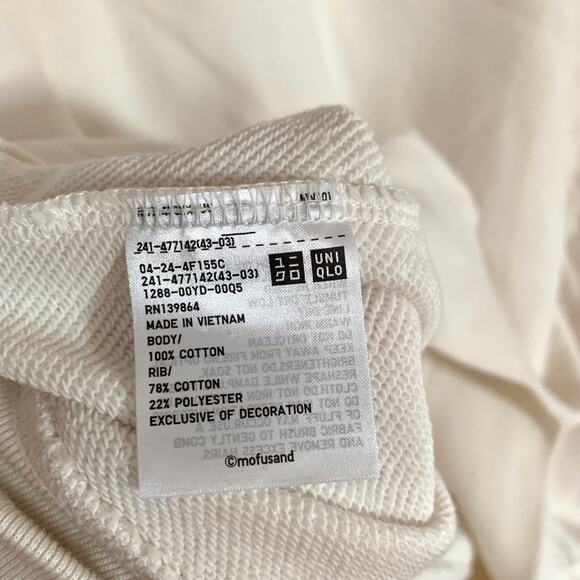 Mofusand x Uniqlo Collab Teddy Meow Printed Embroidered Sweatshirt Off White M - Picture 7 of 8